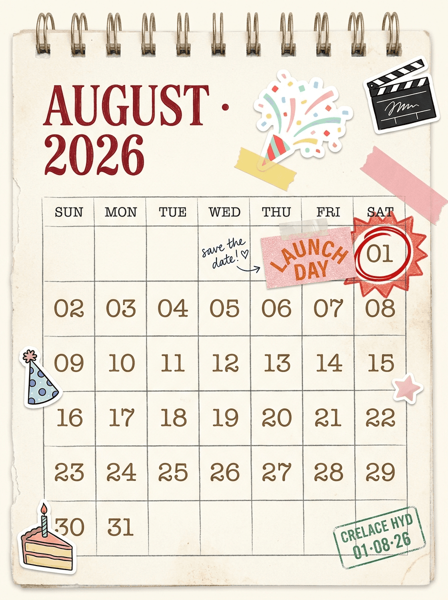 August 2026 scrapbook calendar with launch day marked